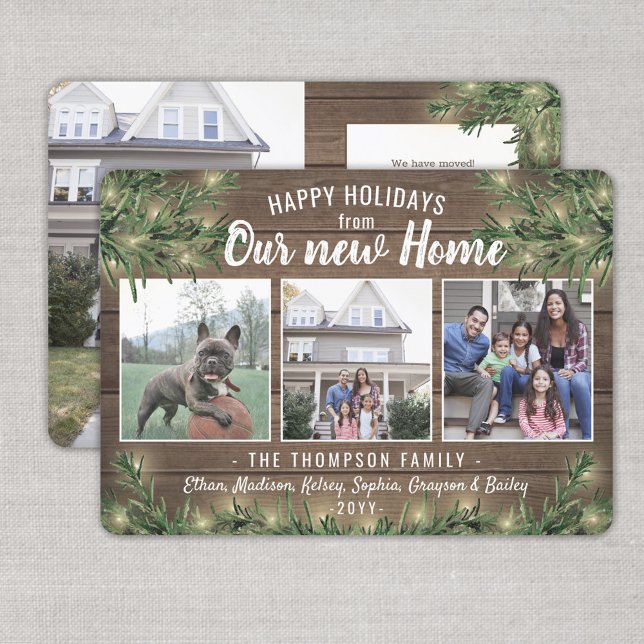Cartão De Festividades Do Novo Lar 4 Foto Natal Verde & Luzes (Criador carregado)