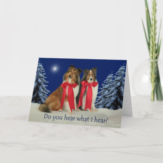 Cartão De Festividades Do You Hear? Sheltie Christmas Card (Frente)