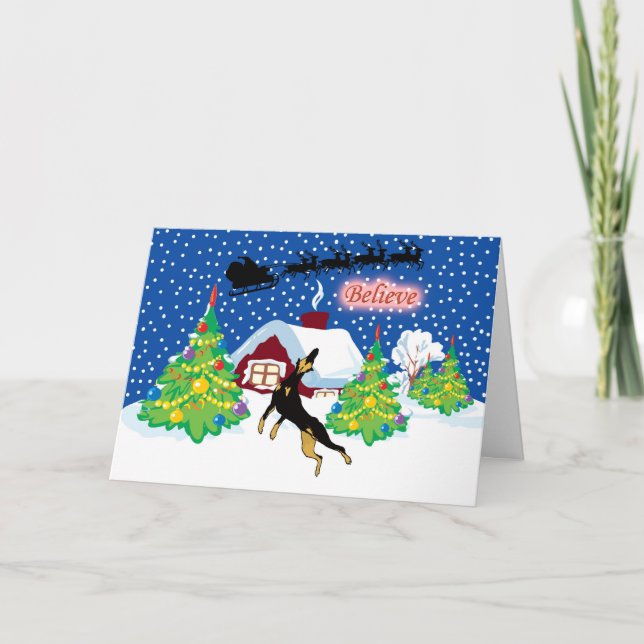Cartão De Festividades Doberman Believe In Santa Christmas (Frente)