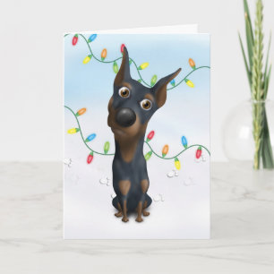 Cartão De Festividades Doberman (Black & Tan) Christmas DOB1