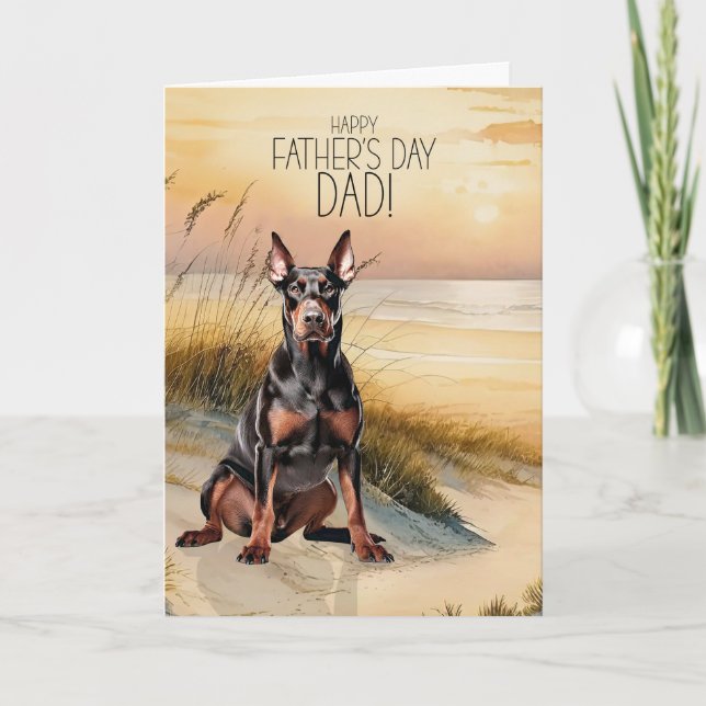 Cartão De Festividades Doberman Dog Sunset Beach Father's Day (Frente)