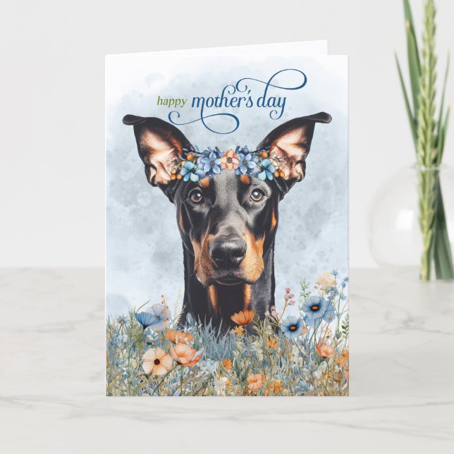 Cartão De Festividades Doberman Dog Wildflowers Mother's Day (Frente)