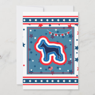 Cartão De Festividades Doberman Patriótico Vermelho Branco e Azul 4 de Ju