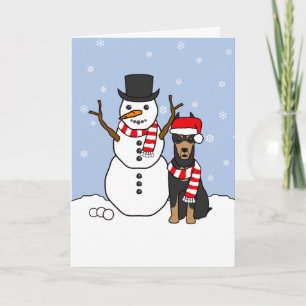 Cartão De Festividades Doberman Pinscher and Snowman
