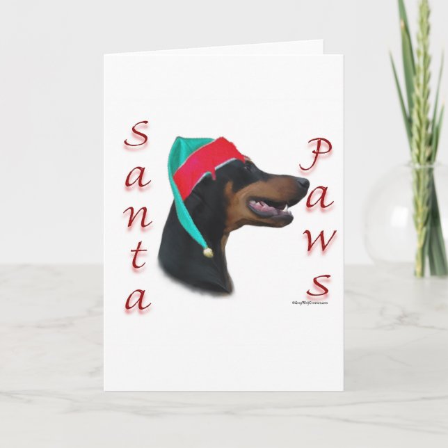 Cartão De Festividades Doberman Pinscher (blk) Santa Paws (Frente)