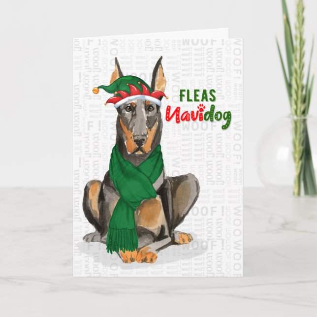 Cartão De Festividades Doberman Pinscher Cachorro Fleas NaviDOG (Frente)