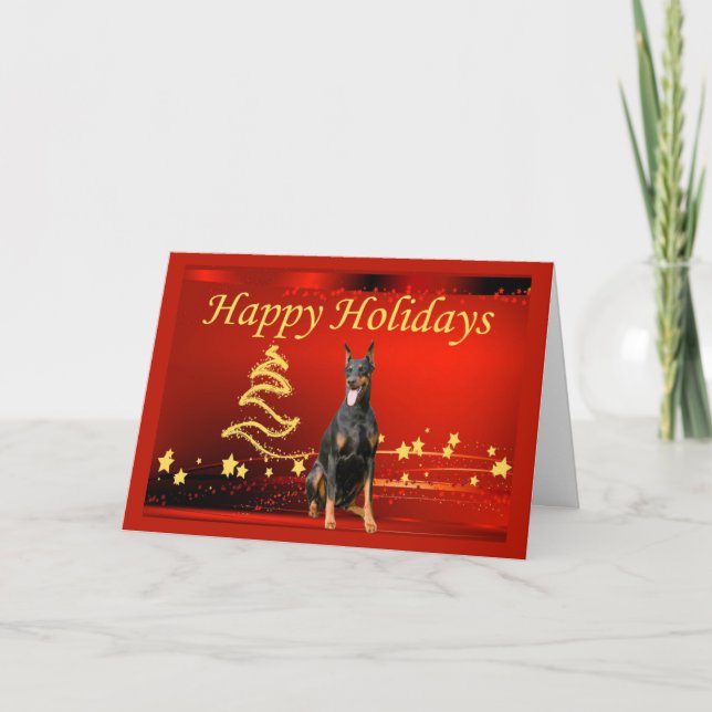 Cartão De Festividades Doberman Pinscher Christmas Card Stars (Frente)