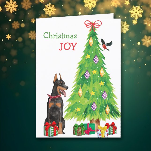 Cartão De Festividades Doberman Pinscher Dog e Árvore de Natal (Criador carregado)