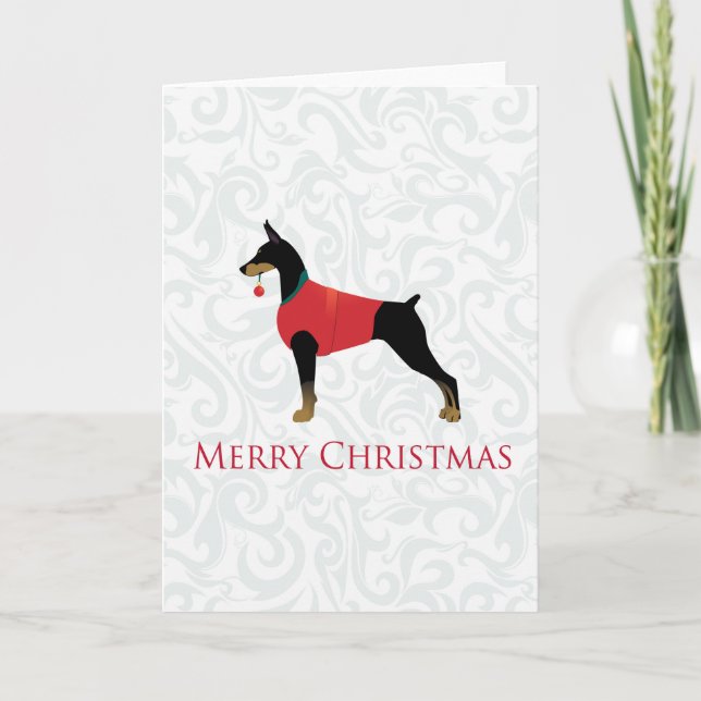 Cartão De Festividades Doberman Pinscher Dog Feliz Design de Natal (Frente)