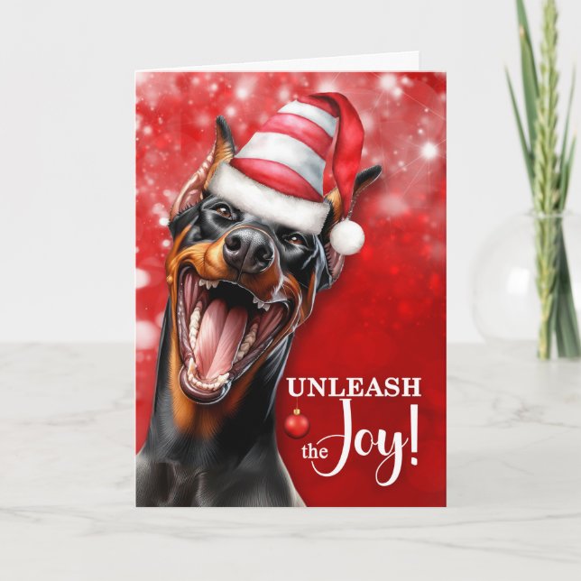 Cartão De Festividades Doberman Pinscher Dog Libere o Natal da Alegria (Frente)