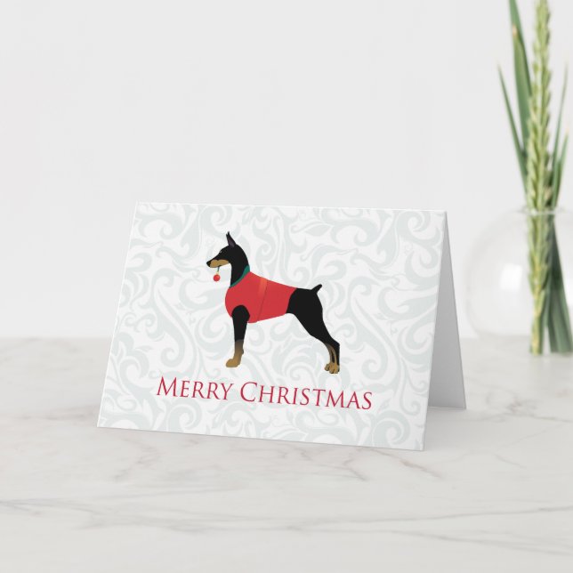 Cartão De Festividades Doberman Pinscher Dog Merry Christmas Design (Frente)