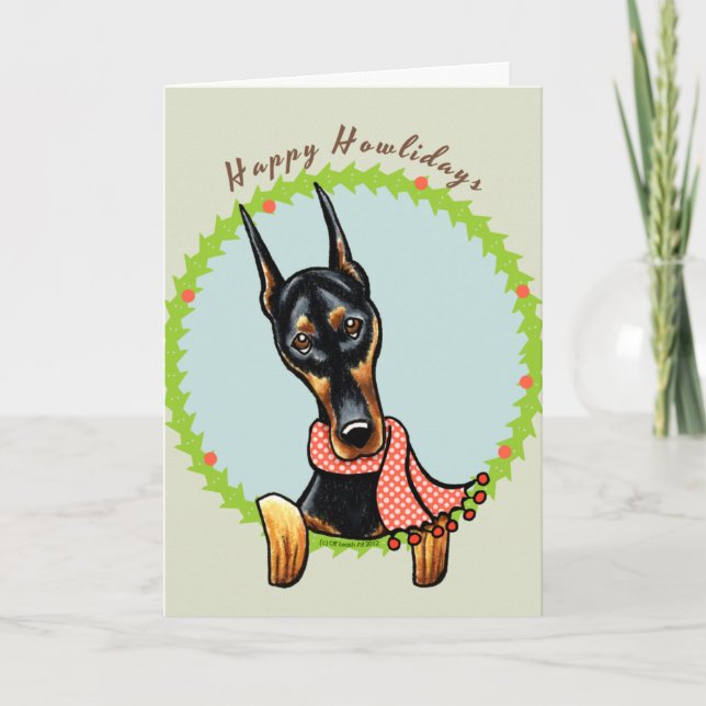 Cartão De Festividades Doberman Pinscher Happy Howlidays (Frente)