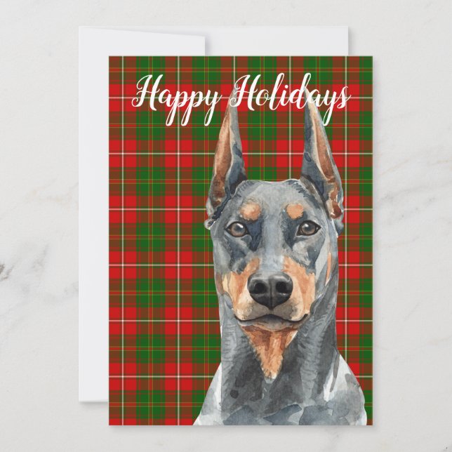 Cartão De Festividades Doberman Pinscher personalizado em aquarela (Frente)