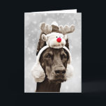 Cartão De Festividades Doberman Winter Merry Christmas<br><div class="desc">Doberman Pinscher winter portrait in sepia tones 
Doberman with ears erect,  wearing fluffy reindeer earmuffs set on a silver and white background with snowflakes and bokeh highlights
Merry Christmas in glitter silver script font is offered inside the card</div>