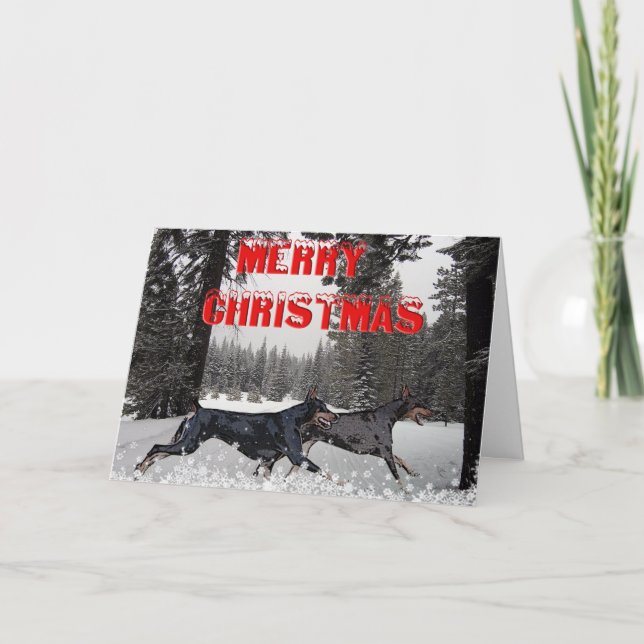 Cartão De Festividades Dobermans do Natal da neve (Frente)