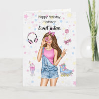 Doce 16 Brunette Roller Girl Happy Birthday Card