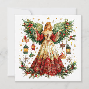 Cartão De Festividades Doce Anjo de Natal com lanternas iluminadas