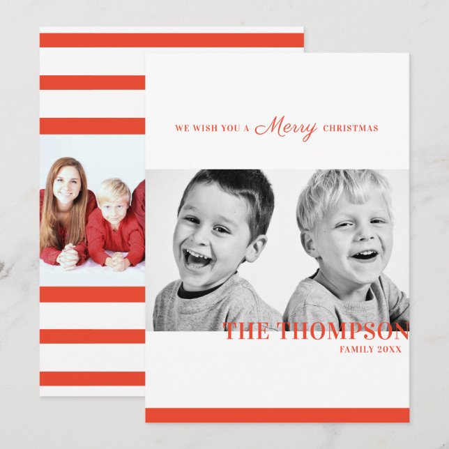 Cartão De Festividades Doce de Natal faixa vermelha dois foto (Frente/Verso)