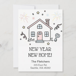 Cartão De Festividades Doce Doodle Ano Novo Mudança de Casa Nova