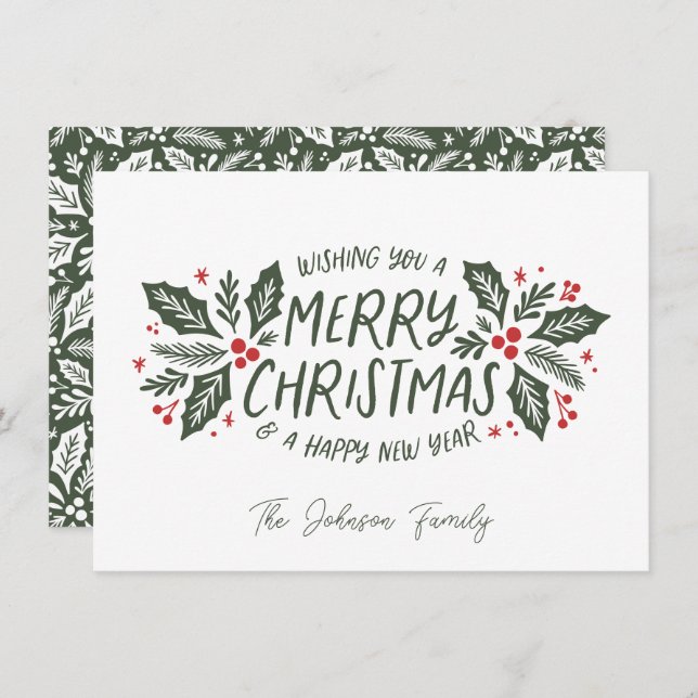 Cartão De Festividades Doce Holly Greenery Natal Festivo (Frente/Verso)