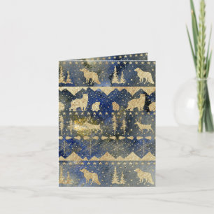 Cartão De Festividades Doce Nórdico Dourado Animais de inverno à noite