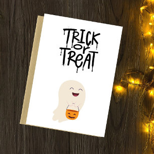 Cartão De Festividades Doce ou Travessura Fantasma de Halloween Adorável
