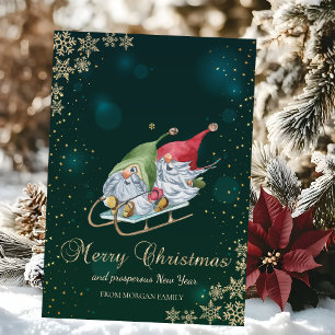 Cartão De Festividades Doces Gnominho Sleigh Flocos de Neve