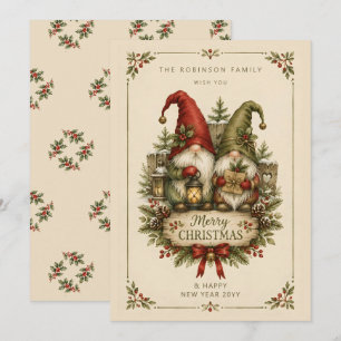 Cartão De Festividades Doces Gnomos de Natal Rústicos Vintage TMF26