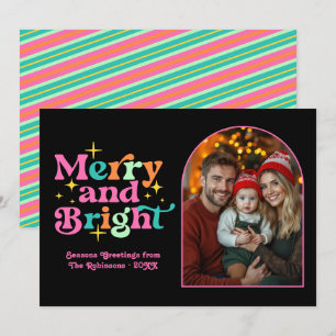 Cartão De Festividades Doces Retrô Pop Foto de Natal em Família Retrô