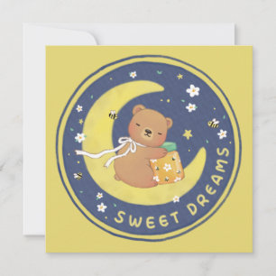 Cartão De Festividades Doces sonhos: Urso de Teddy e Ilustração de Mel