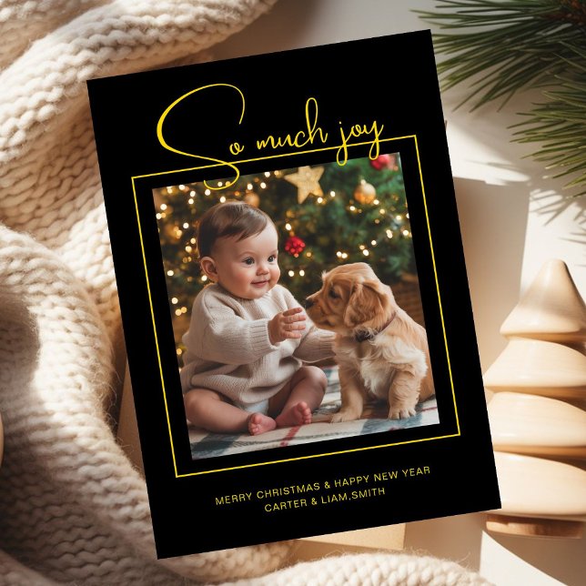 Cartão De Festividades Dog & Baby Christmas Photo Greeting – So Much Joy (Criador carregado)