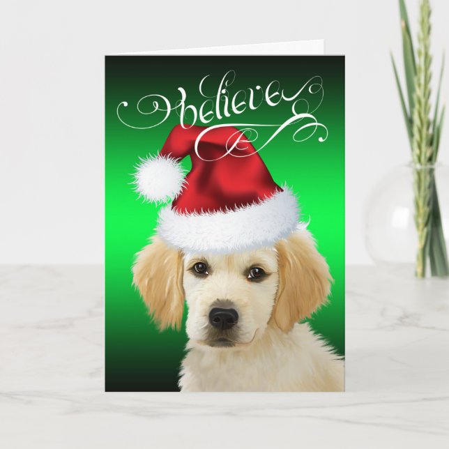 Cartão De Festividades DOG Christmas | Believe Adorable Golden Santa Pup (Frente)