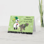 Cartão De Festividades Dog Peeing on Snowman Christmas Card<br><div class="desc">Funny mad snowman as dog pees on him Christmas card. Humorous silly card that will make your family laugh.</div>