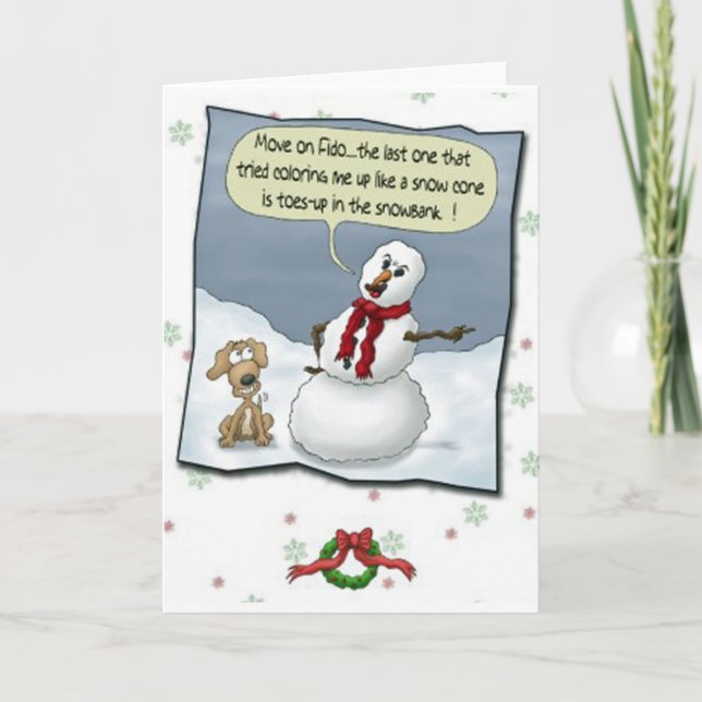 Cartão De Festividades Dog Peeing on Snowman Threat Greeting Card (Frente)