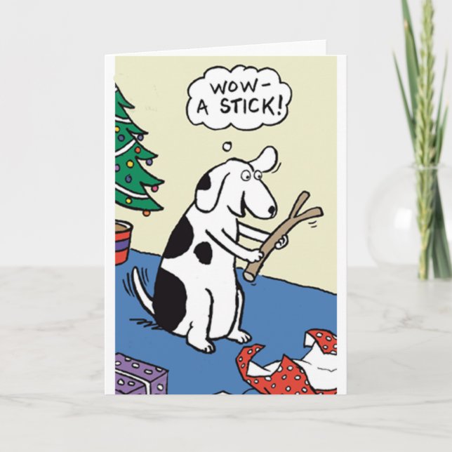 Cartão De Festividades Dog Stick Christmas Present Greeting Card (Frente)