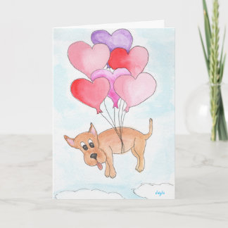 Cartão De Festividades Dog with Heart Balloons