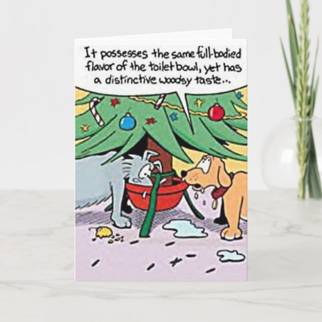 Cartão De Festividades Dogs Drink Christmas Tree Water Greeting Card (Frente)