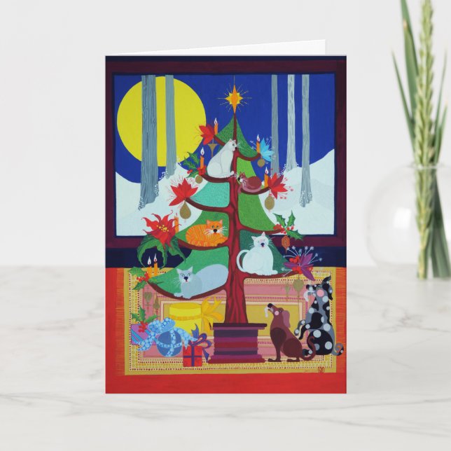 Cartão De Festividades Dogs Under the Christmas Tree (Frente)