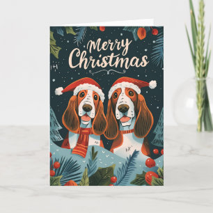 Cartão De Festividades Dois Basset Hound Felry Natal Personalizado