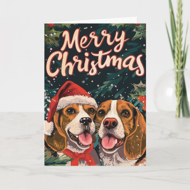 Cartão De Festividades Dois Beagle Felry Natal Personalizado (Frente)