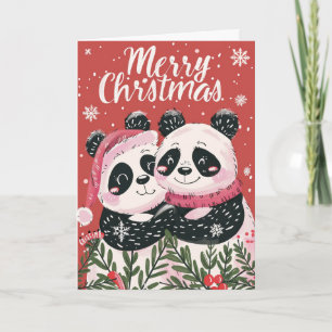 Cartão De Festividades Dois bonitos Panda Feliz Natal Personalizado