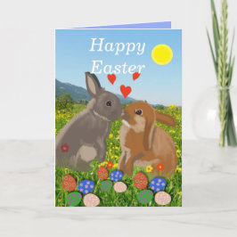 Cartão De Festividades Dois coelhos beijando em uma Páscoa de Prlower Mea