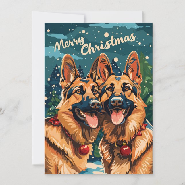 Cartão De Festividades Dois German shepherd Feliz Natal (Frente)
