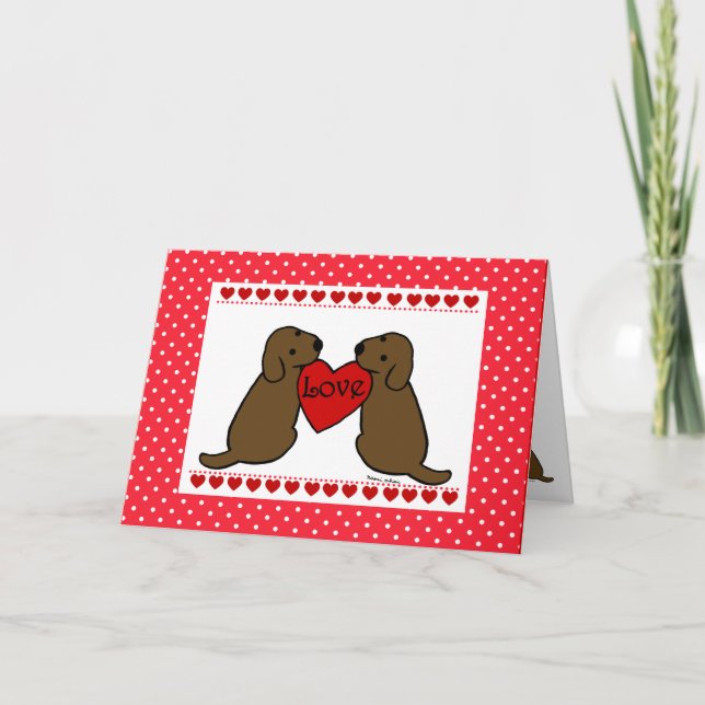 Cartão De Festividades Dois Laboratórios de Chocolate com Cartoon de Amor (Frente)