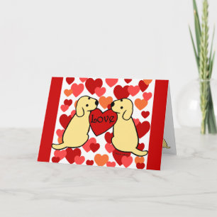 Cartão De Festividades Dois Labradores Amarelos com Cartoons de Amor