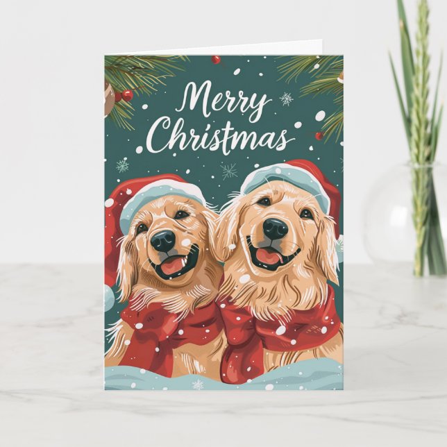 Cartão De Festividades Dois lindos Labradores Feliz Natal Personalizado (Frente)