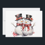 Cartão De Festividades Dois Neve em Chapéus Superiores e Escarpas Vermelh<br><div class="desc">Dois bonitinhos de neve em chapéus de topo e cachecóis com arcos vermelhos e ocos.</div>