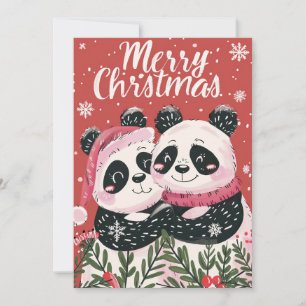 Cartão De Festividades Dois Panda Feliz Natal