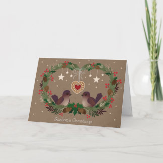 Cartão De Festividades Dois pássaros em uma grinalda do Natal