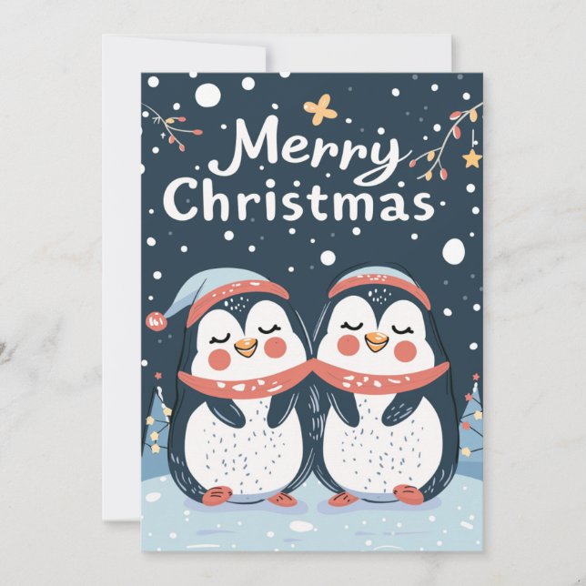 Cartão De Festividades Dois pinguins bonitos Feliz Natal (Frente)